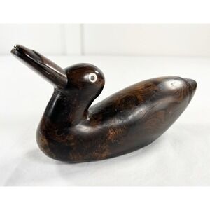 Vintage 8" Ironwood Duck Figurine Decoy Hand‎ Carved White Eye Folk Art Cabin
